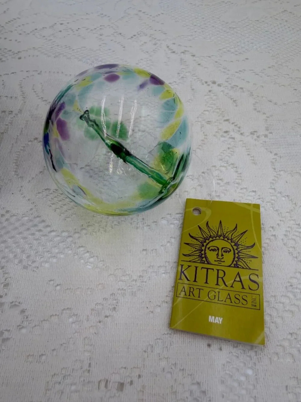 Kitras Art Glass Hand-Blown May Birthstone Ornament Multicolor 2.5-Inch With Box